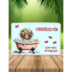Feliratos Eper illatú 8 db Fürdőgolyó