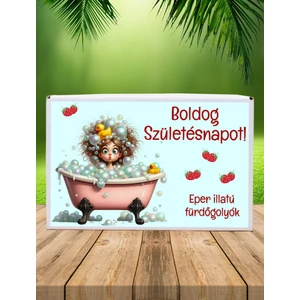 Feliratos Eper illatú 8 db Fürdőgolyó-Boldog Születésnapot