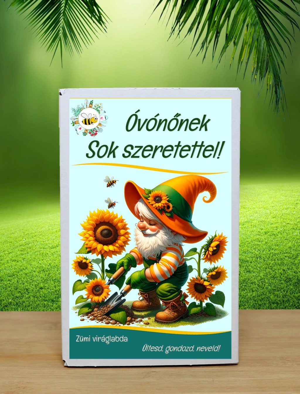 6 db.-os Feliratos Óvónőnek Sok Szeretettel viráglabda-napraforgó vetőmag keverékkel